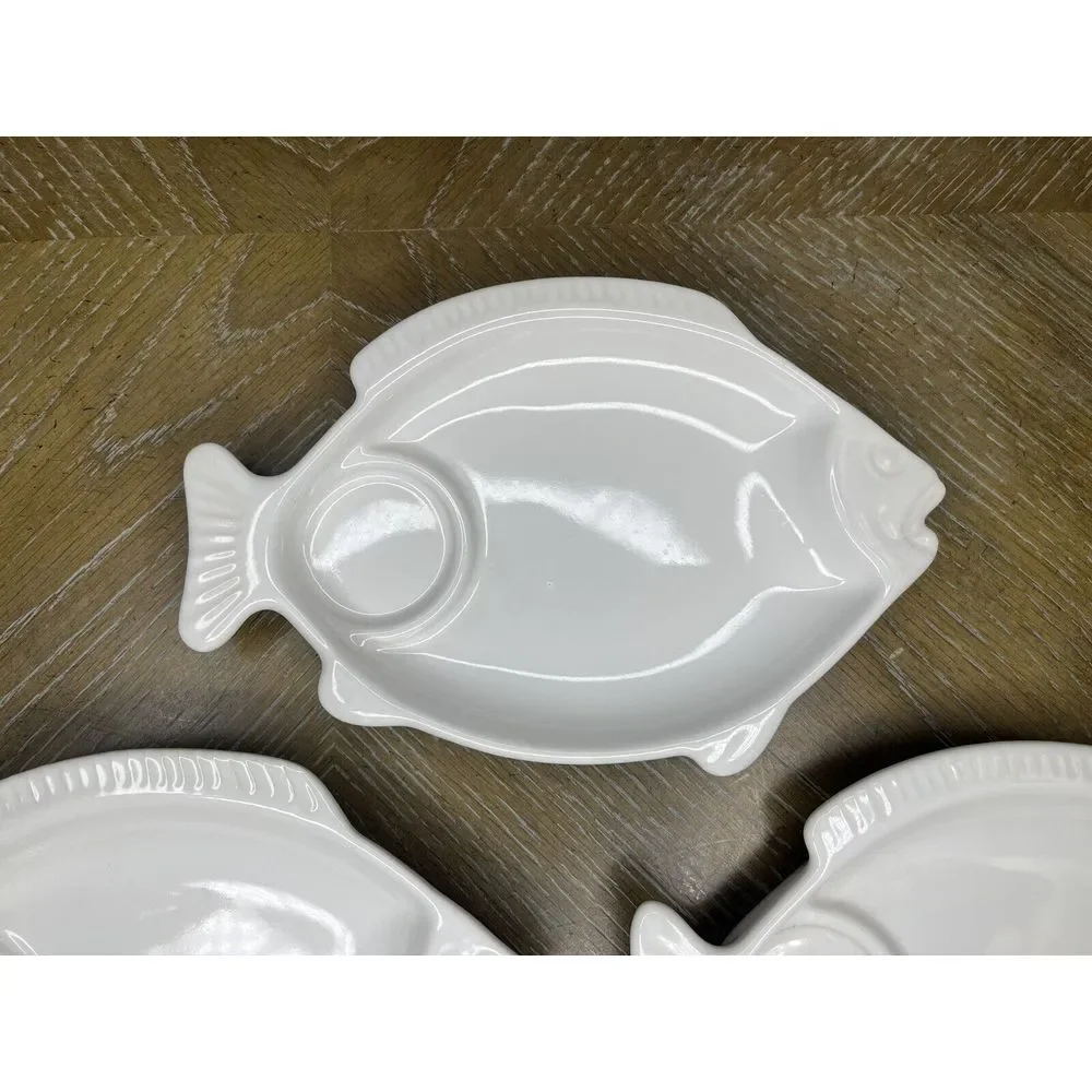 3x Vintage Pfaltzgraff Hearth Seafood Cocktail Server Plate White 247‎ Fish Dish